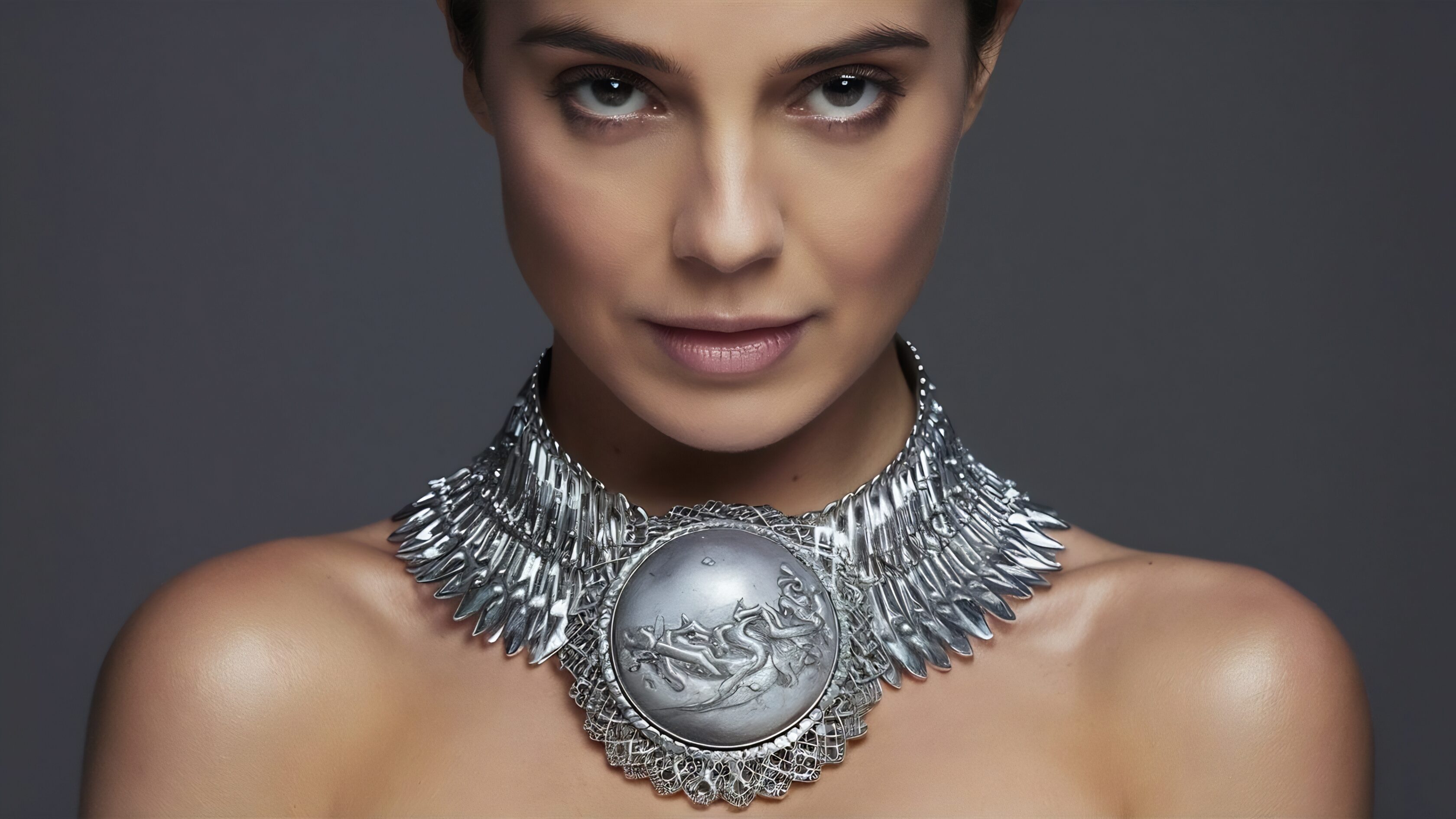 closeup-shot-female-wearing-beautiful-silver-necklace-with-pendant